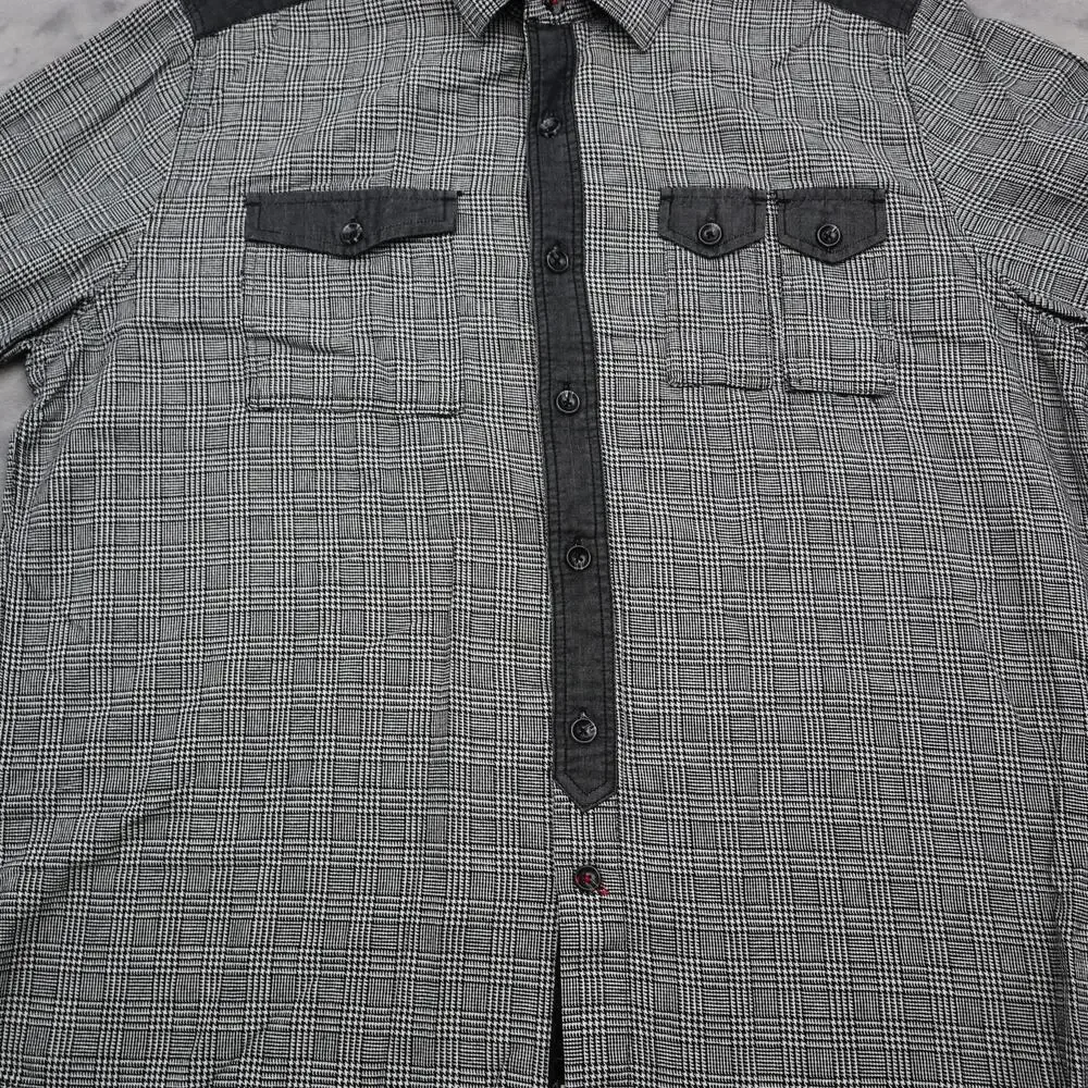 Sean John Shirt Mens L Gray Black Long Sleeve Button Up Street Dress Work Office